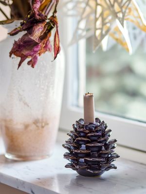 Ljusstake Brun Stengods Pine | Bloomingville