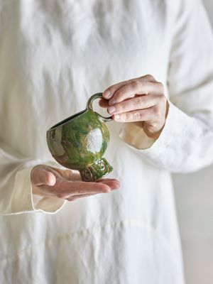 Bloomingville Avonlea Kopp, Grön, Stengods Ø9xH10,5 cm, Set om 4