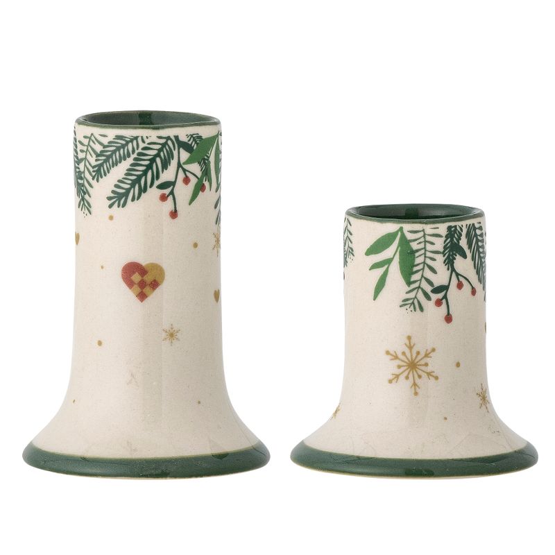 Ljusstake Grön Stengods Grazia Set om 2 | Bloomingville