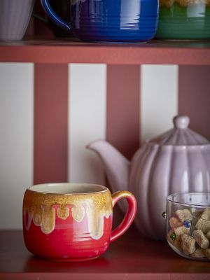 Bloomingville Sheen Mugg, Röd, Stengods Ø10,5xH8 cm, Set om 4