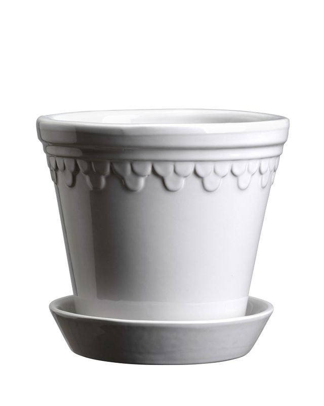 Bergs Potter Københavner GLAZED Kruka med Fat Ø18 cm, Mineralvit