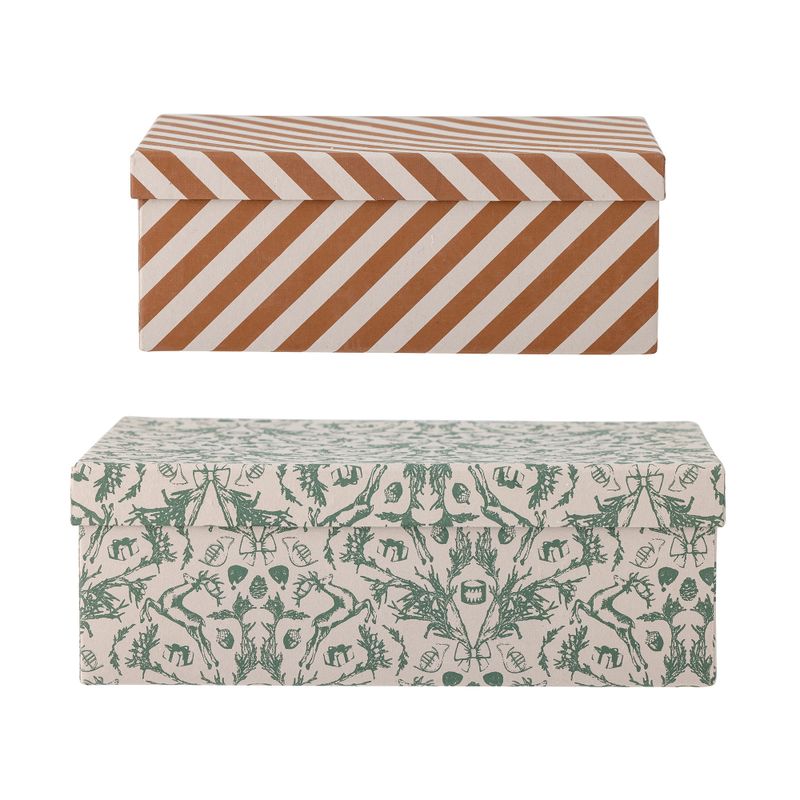 Låda med lock Grön Återvunnet papper Mariann Set om 2 | Bloomingville