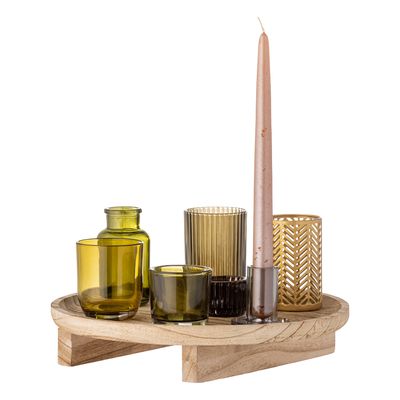 Bricka med värmeljushållare Natur Glas Sanga Set om 8 | Bloomingville