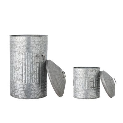 Hink Grå Galvaniserad metall Delina Set om 2 | Bloomingville