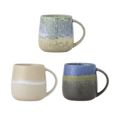 Bloomingville Cloe Mugg, Blå, Stengods Ø9,5xH10 cm, Set om 3