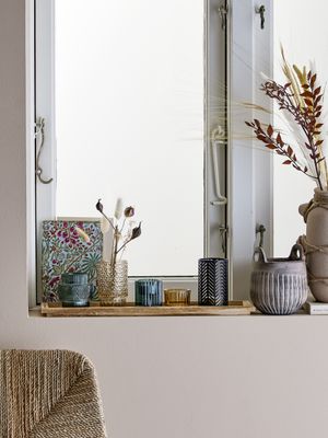 Bloomingville Sanga Bricka Med Ljushållare, Blå, Glas L43xH10,5xW12,5 cm, Set om 6