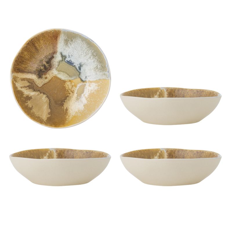 Bloomingville Lacey Skål, Gul, Stengods Ø21xH6 cm, Set om 4