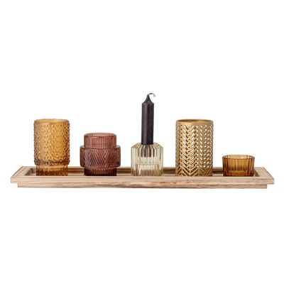 Bricka med värmeljushållare Brun Glas Sanga Set om 6 | Bloomingville