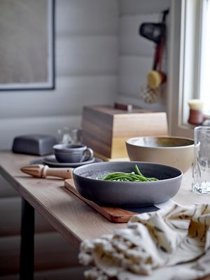 Cappuccinokopp med fat Grå Stengods Raben Set om 2 | Bloomingville