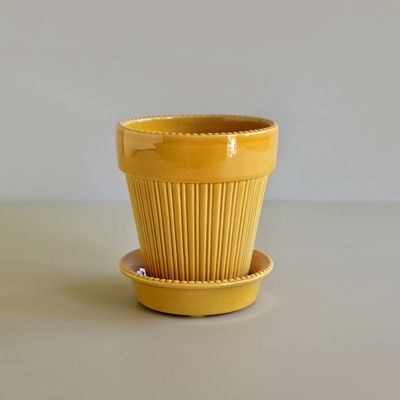 Bergs Potter Simona GLAZED Kruka Med Fat Bärnstensgul, Ø 16 cm