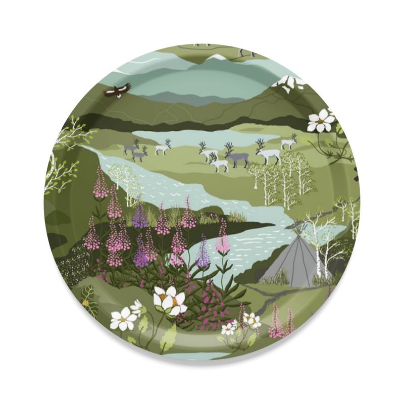 Fjällvandring grön/turkos rund bricka Arvidssons Textil