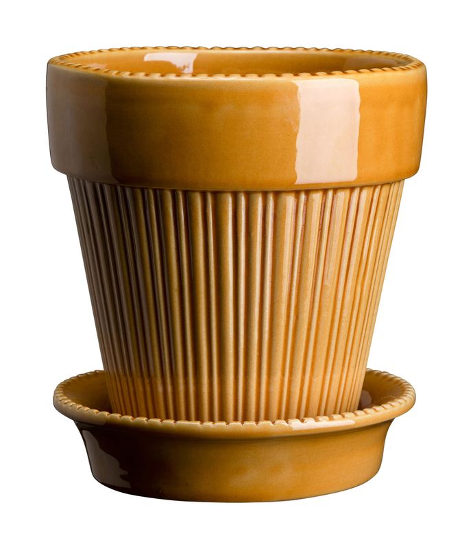 Bergs Potter Simona GLAZED Kruka med Fat Ø16 cm, Bärnstensgul