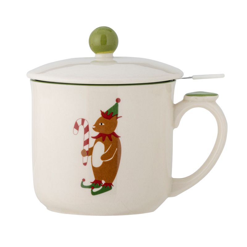 Mugg med lock och sil Grön Stengods Valentin | Bloomingville