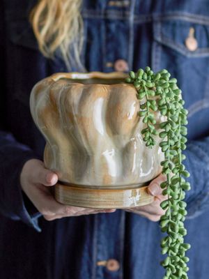 Kruka med fat Natur Stengods Hollis | Bloomingville