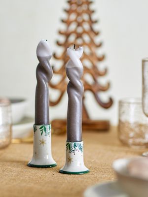 Ljusstake Grön Stengods Grazia Set om 2 | Bloomingville