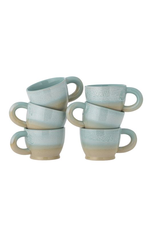 Bloomingville Safie Mug. Multipack, Grön, Stengods Ø9,5xH7,5 cm, Set om 6