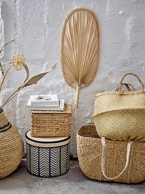 Korg med lock Svart Palmblad Islim Set om 3 | Bloomingville