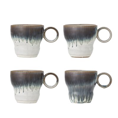 Bloomingville Nigel Kopp, Blå, Stengods Ø9xH9 cm, Set om 4