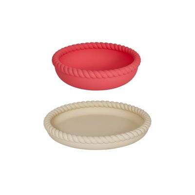 Tallrik och skål Vanilj/Körsbärsröd Silikon OYOY MINI