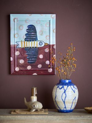 Bloomingville Brett Birdy Illustration Med Ram, Blå, Granträ L22,5xH30xW2 cm