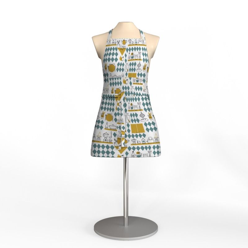 Köket grön/gul förkläde med ficka Arvidssons Textil