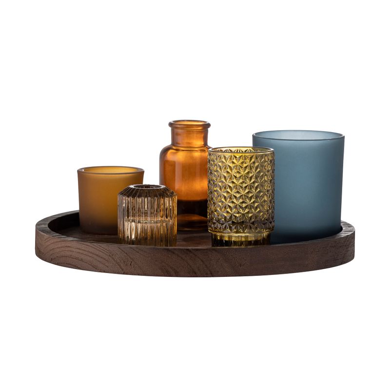 Bricka med värmeljushållare Brun Glas Sanga Set om 6 | Bloomingville