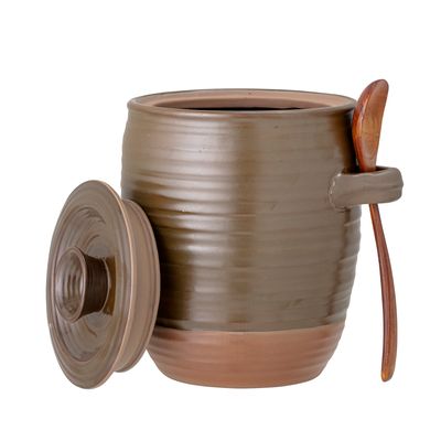 Burk med lock och sked Grön Stengods | Bloomingville Creative