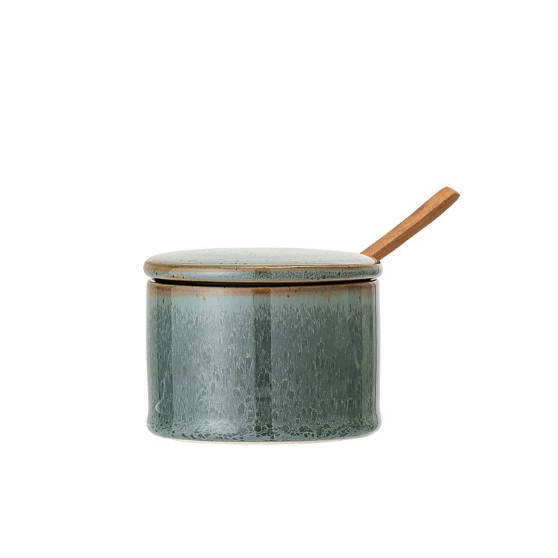 Burk med lock och sked Grön Stengods Pixie | Bloomingville