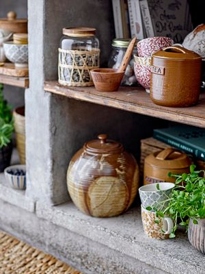 Burk med lock Brun Stengods Nasib | Bloomingville
