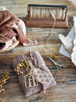 Bobin med jute och sax Brun Återvunnet trä Barni | Bloomingville