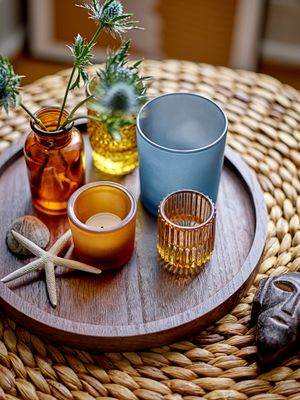 Bricka med värmeljushållare Brun Glas Sanga Set om 6 | Bloomingville