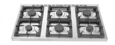 Gas cooker Kitchen Line 6-burner open stand - 230V / 28500W - 28.5 kWh - 1200x70
