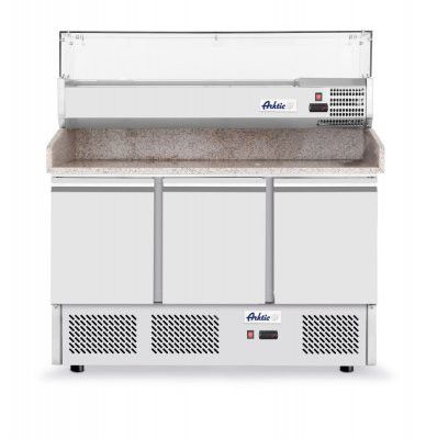 Tre dörrar Pizzabänk Kyldisk 380+40L - 254 L | 0/8C - 230V / 400W - R600a - 1365