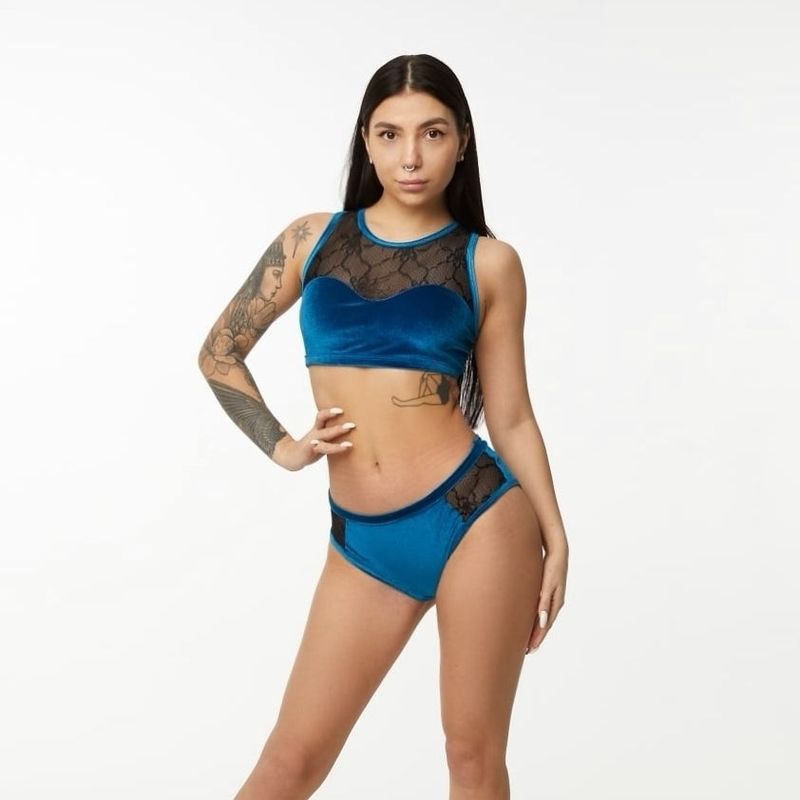 Camelia - Sea Blue velvet Top