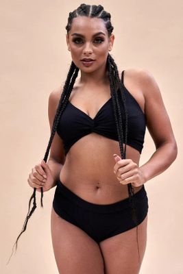 LUNALAE Low Waist Basic Shorts Ribbed BLACK