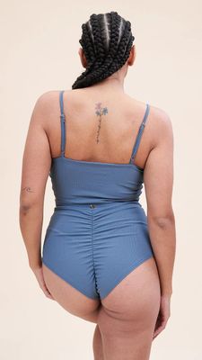 LUNALAE HW Basic Short Ribbed STEEL BLUE