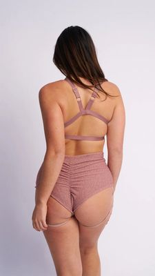 Lunalae Lure You High Waist Garter Shorts Rose Gold Shimmer