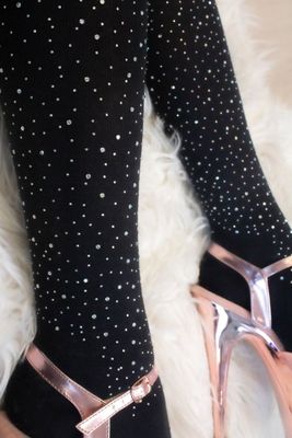 Lunalae Black & Silver Sparkle Thigh High Socks