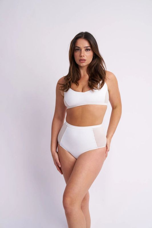 Lunalae Bellani Bottom - Mesh Panelled High Waist Bottom Recycled White