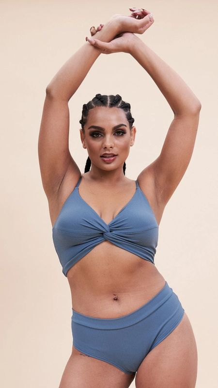 LUNALAE Low Waist Basic Shorts Ribbed STEEL BLUE