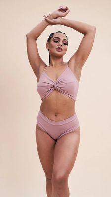 LUNALAE Low Waist Basic Shorts Ribbed BLUSH TAUPE