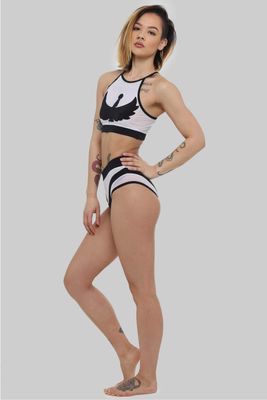 I S I S Goddess Halter Top - Black with White Mesh