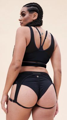 Lunalae Fiona Cross Over Wrap Mesh Top Black