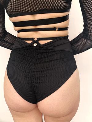 Lunalae Claire Mesh Cut Out High Waist Shorts BLACK