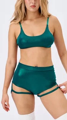 Lunalae Lure You High Waist Garter Christmas Shorts Teal