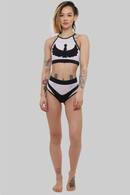 I S I S Goddess Halter Top - Black with White Mesh