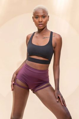Lunalae Lure You High Waisted Garter Shorts MULBERRY