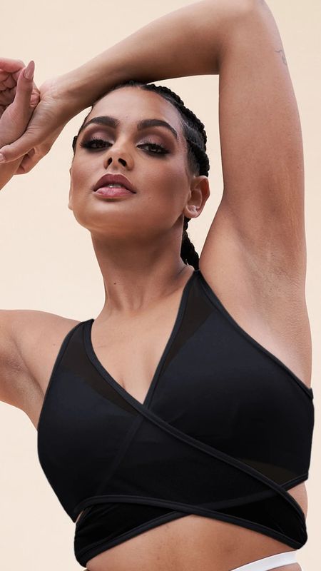 Lunalae Fiona Cross Over Wrap Mesh Top Black