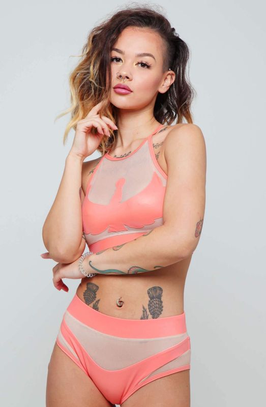 I S I S Goddess Halter Top - Peach with Sand Mesh