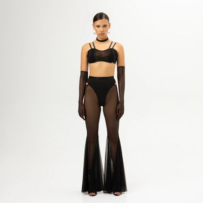 Queen PoleWear Mesh Flared Pants – CANDY – Black